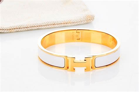 hermes h bracelet white and gold|Hermes white enamel bracelet.